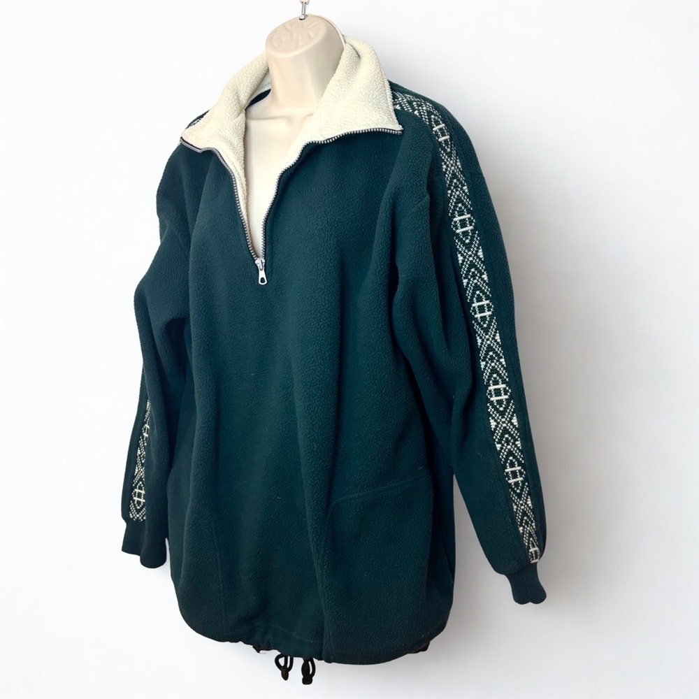 Green Pullover Fleece With Patterned Sleeves - image 1